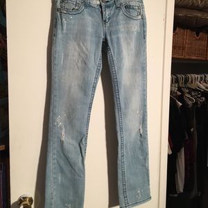 YNQ Distressed Acid-Wash Rocker Jeans